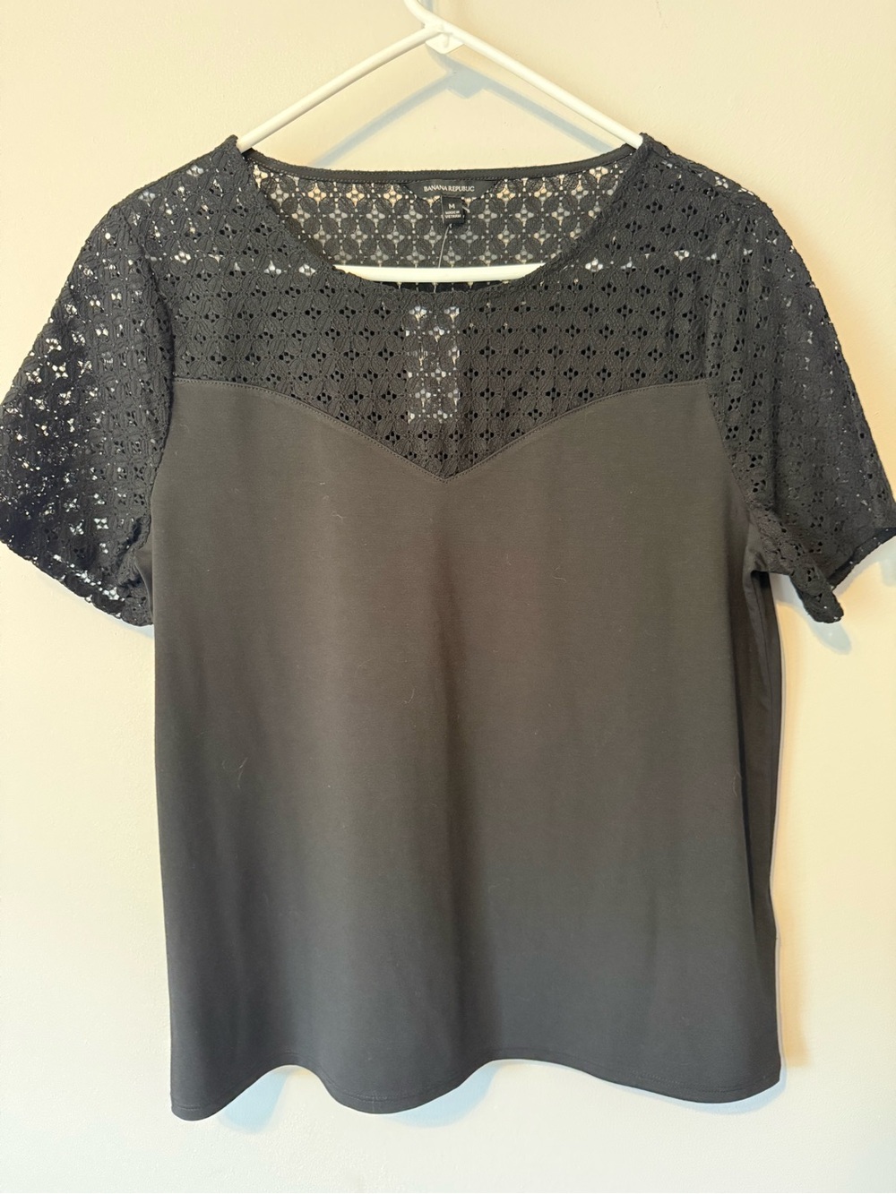 Banana Republic Black Eyelet Yoke Short Sleeve Tee